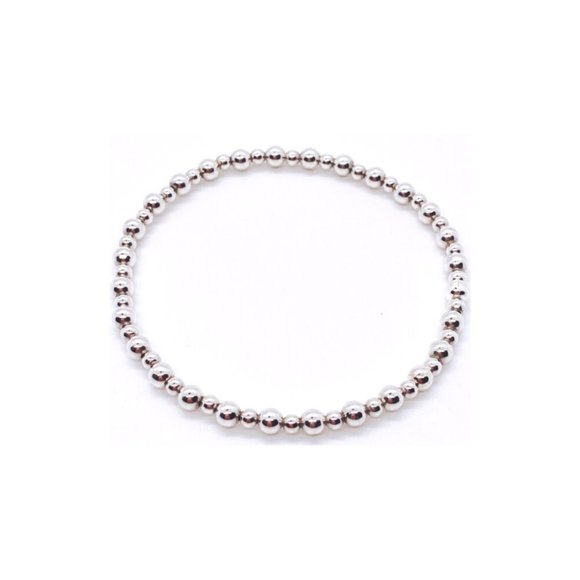 Sterling Silver Stretch Bracelet Alternating Beads 3mm & 4mm - Picture 1 of 4